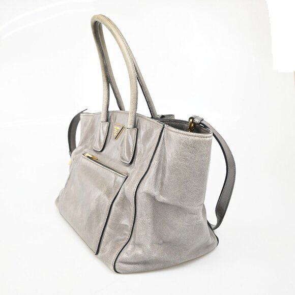 PRADA Logo 2 Way Shoulder Hand Bag Nylon Leather Gray GHW - Picture 2 of 16